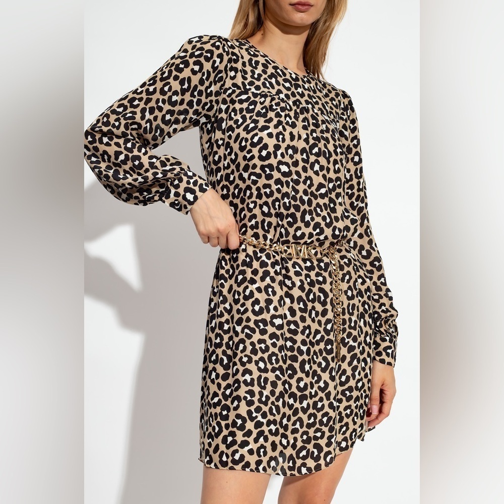 MICHAEL KORS LEOPARD PRINT MINIDRESS WITH MK BELT
